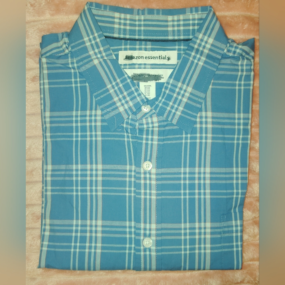 Amazon Essentials Men's Blue Plaid Shirt Size XXL